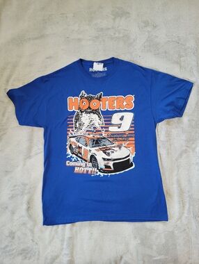 Chase Elliott #9 Hooters NASCAR Racing Mens Large Blue T-Shirt Unisex